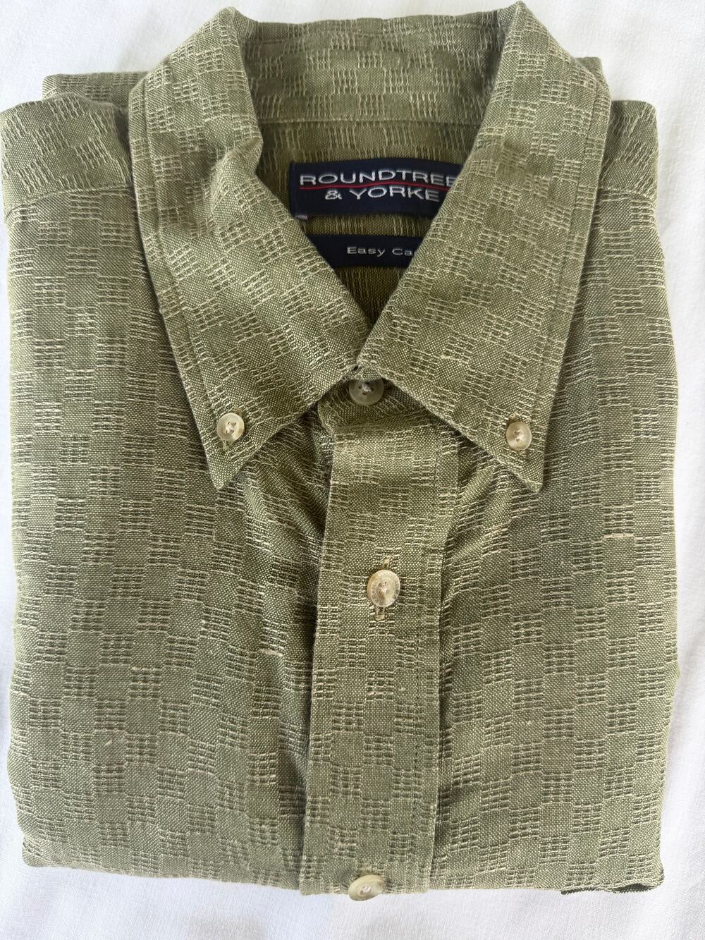 Coastal Resort Casual Roundtree & Yorke Linen Blend Olive Textured Shirt Large
